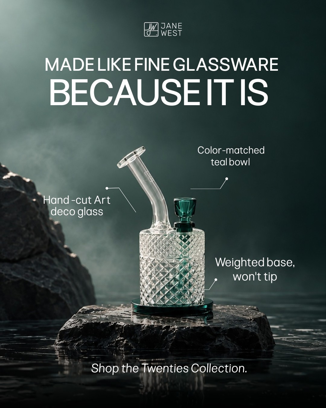 Design concept 2A: clear Twenties glass with craft callouts