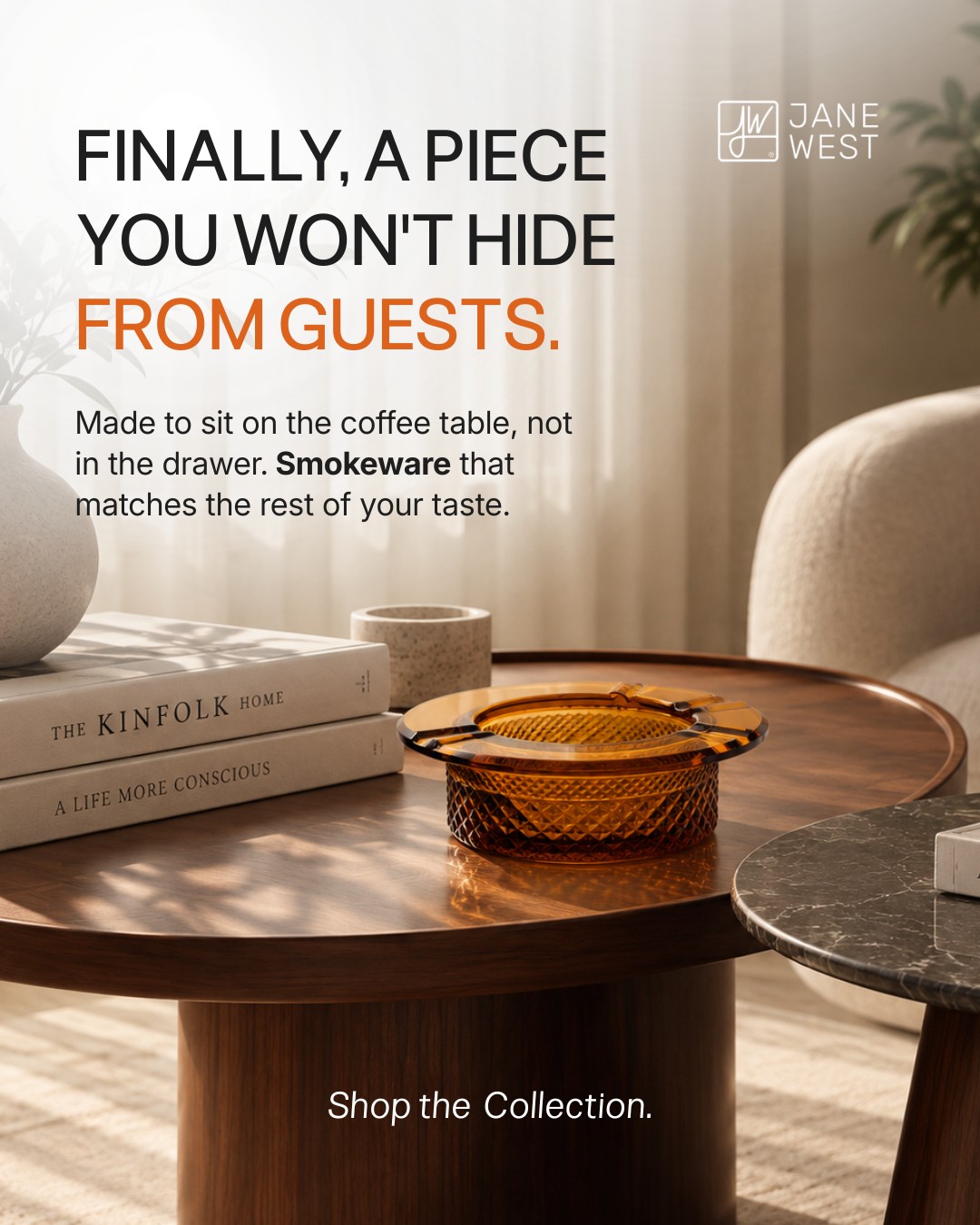 Design concept 3C: the Amber Twenties ashtray on a coffee table